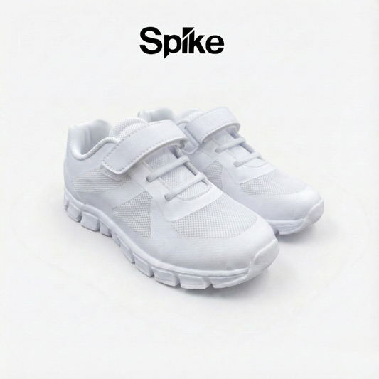 White athletic shoes with a visible brand logo on a white background