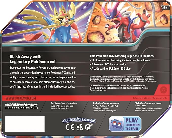 Pokemon TCG: Slashing Legends EX Tin 5 Packs