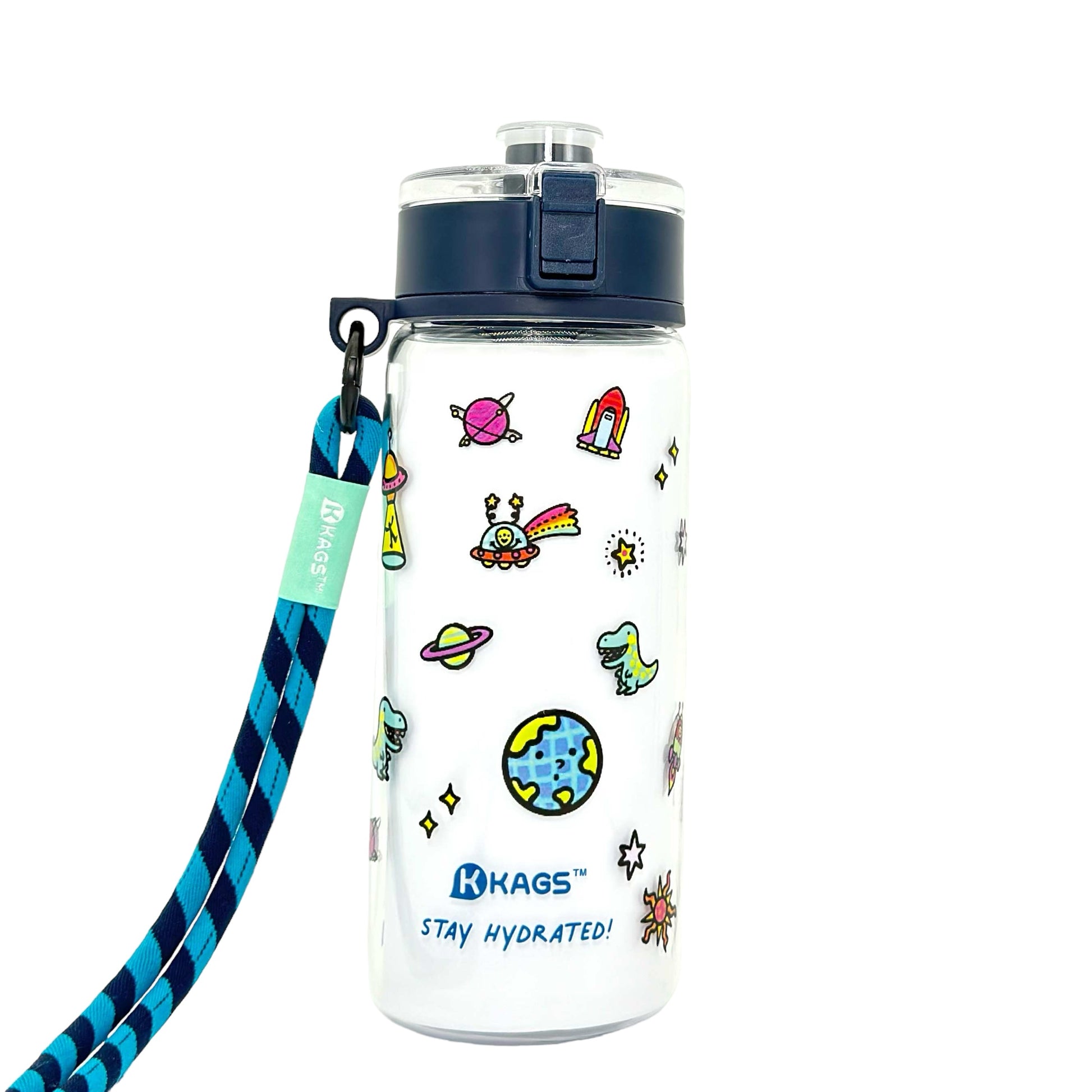 KAGS AQUARECHARGE Series Tritan 600ML Water Bottle w/ Crossbody Strap Cartoon Series