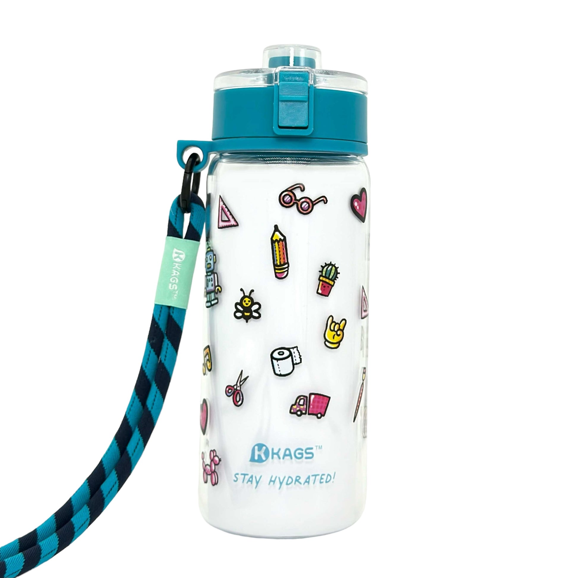 KAGS AQUARECHARGE Series Tritan 600ML Water Bottle w/ Crossbody Strap Cartoon Series