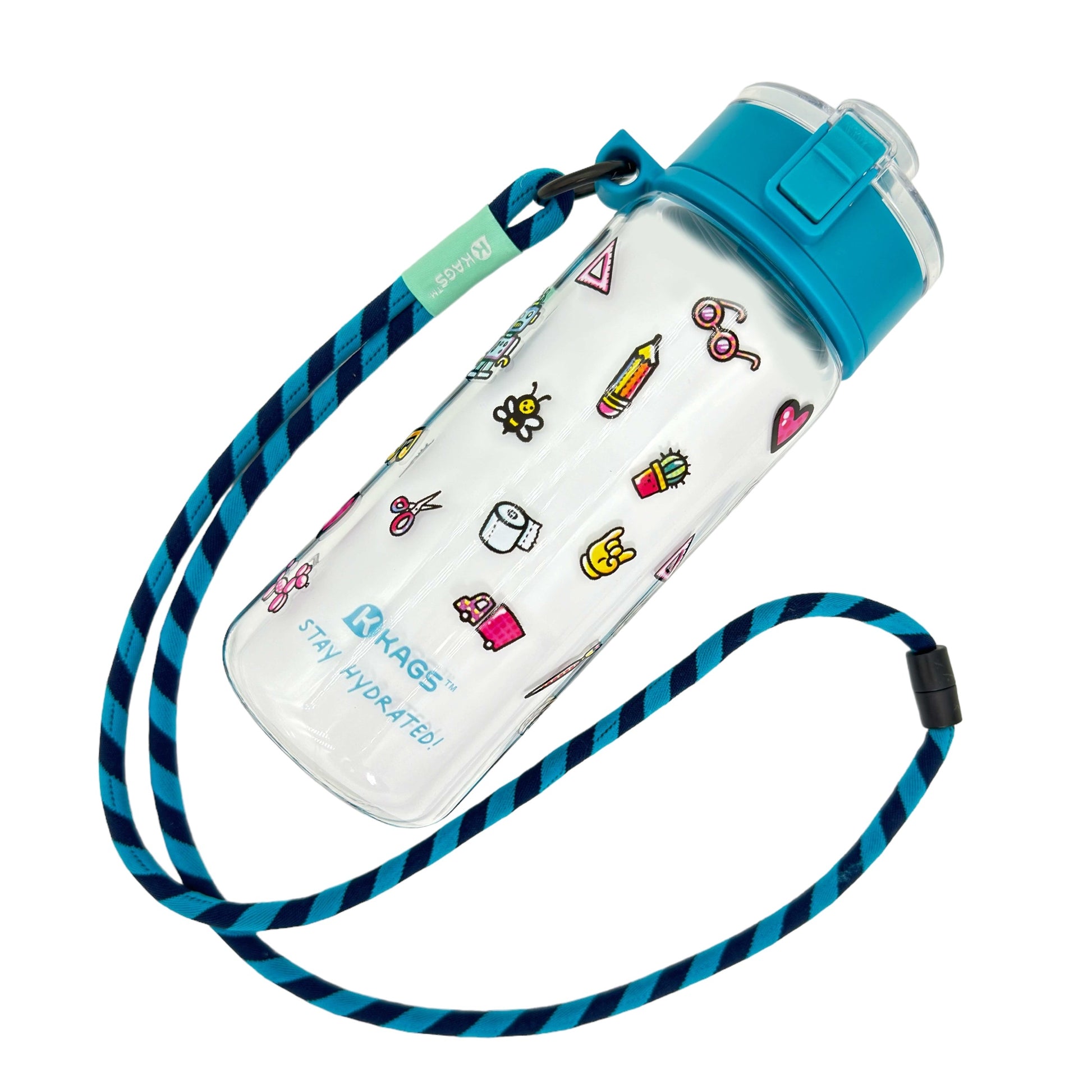 KAGS AQUARECHARGE Series Tritan 600ML Water Bottle w/ Crossbody Strap Cartoon Series