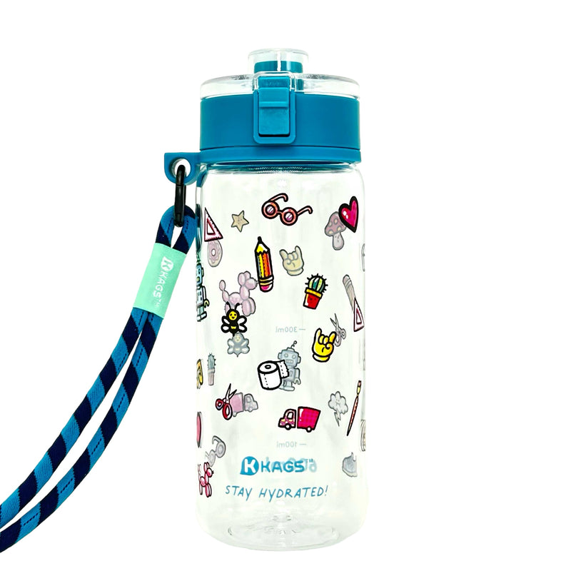 KAGS AQUARECHARGE Series Tritan 600ML Water Bottle w/ Crossbody Strap Cartoon Series