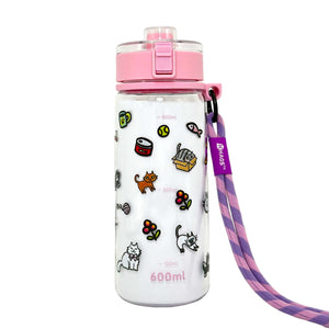 KAGS AQUARECHARGE Series Tritan 600ML Water Bottle w/ Crossbody Strap Cartoon Series