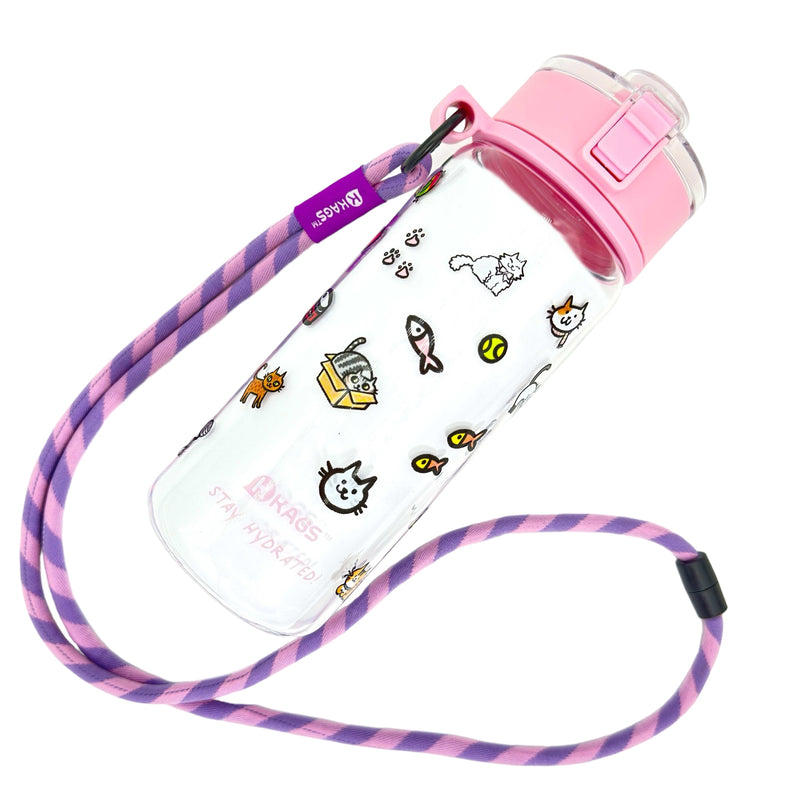 KAGS AQUARECHARGE Series Tritan 600ML Water Bottle w/ Crossbody Strap Cartoon Series