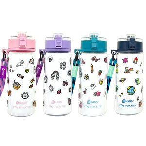 KAGS AQUARECHARGE Series Tritan 600ML Water Bottle w/ Crossbody Strap Cartoon Series