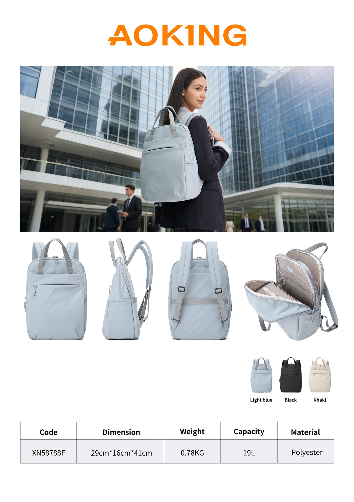 Aoking Waterproof Executive Backpack with Suitcase Strap and Anti-Theft Pocket XN58788F