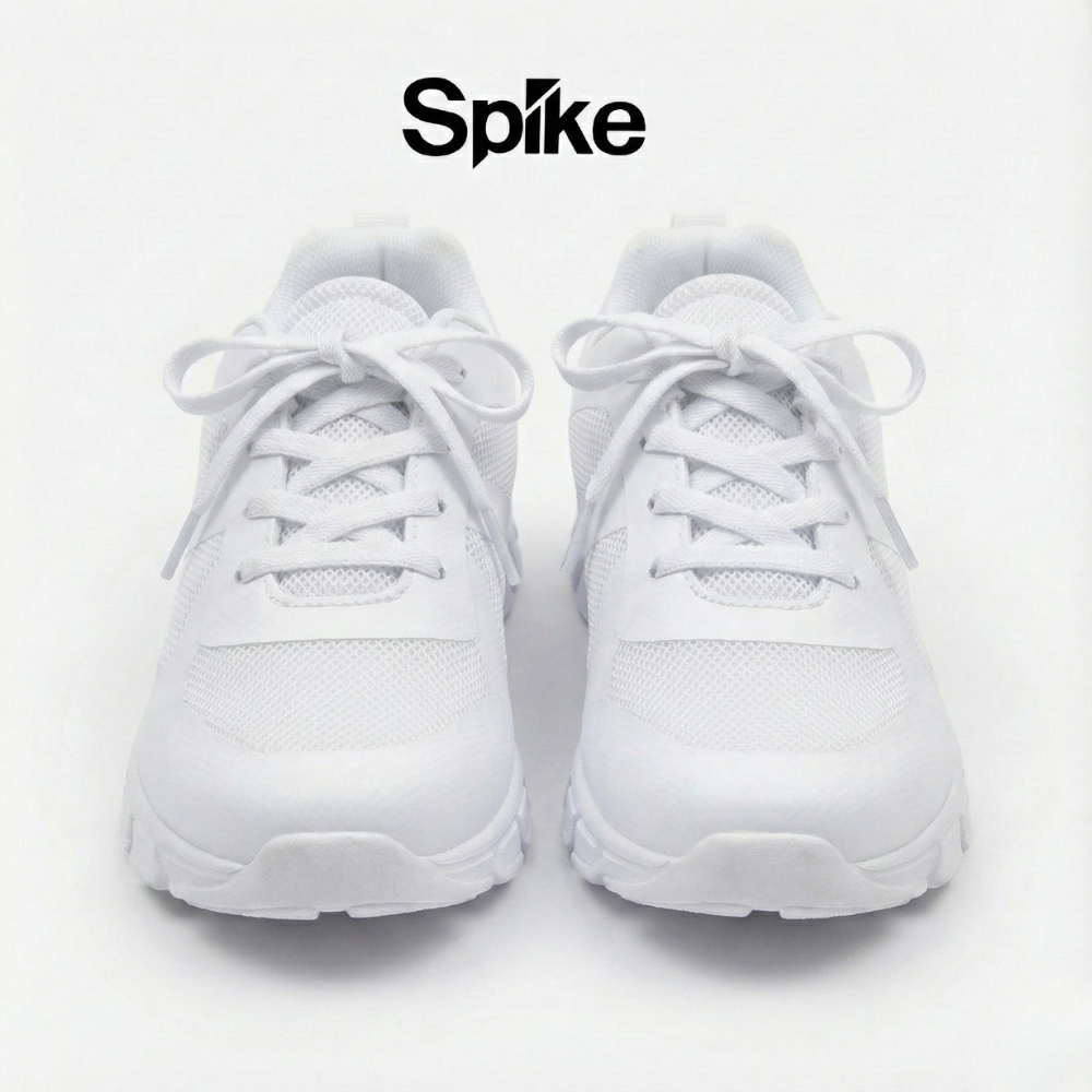 White sneakers on a white background with 'Spike' branding.