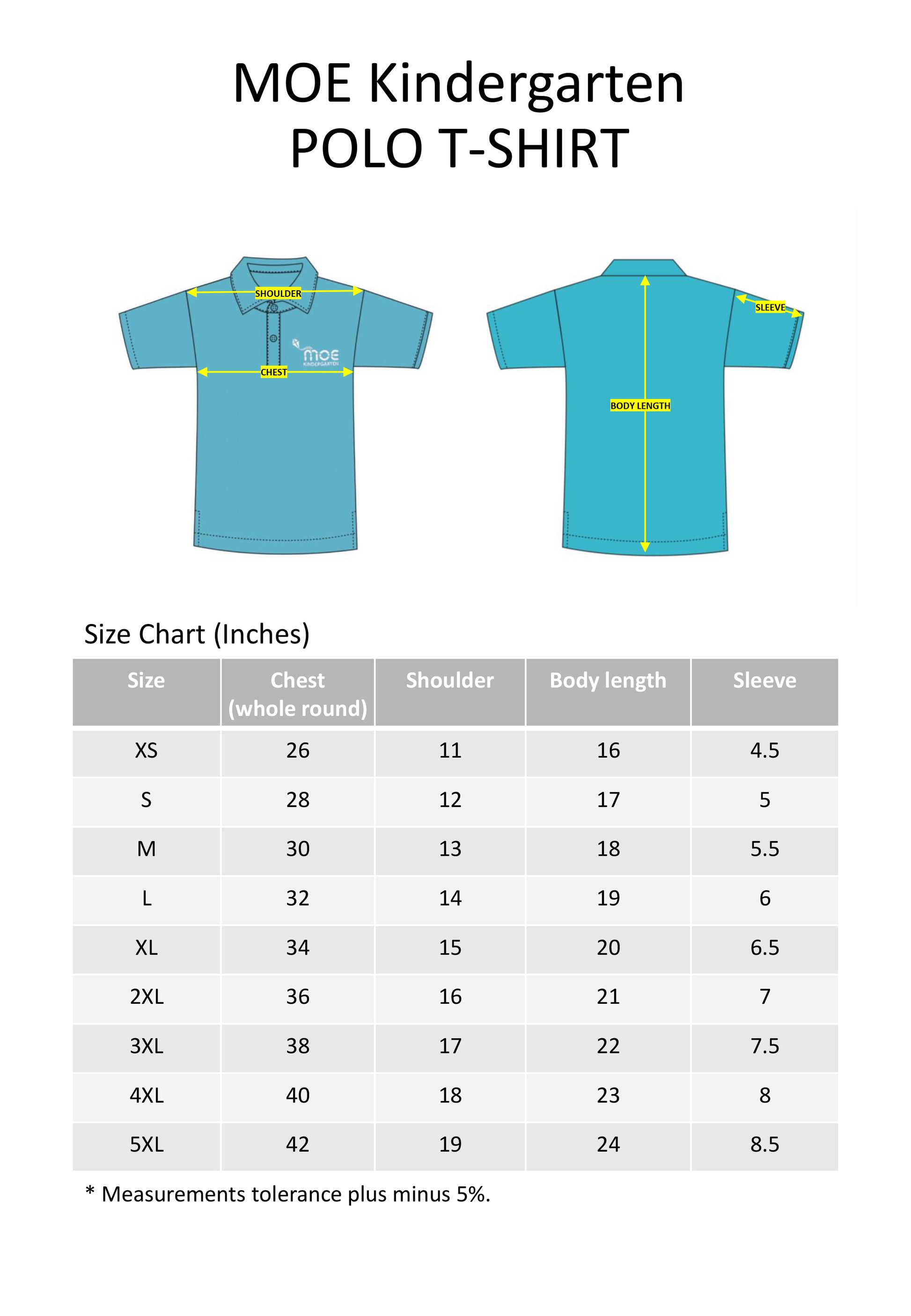 MOE Kindergarten Polo Size Chart